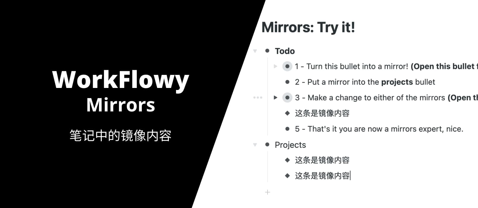 WorkFlowy 发布新功能 WorkFlowy Mirror,可镜像复制内容,多条内容间同步更新 1 WorkFlowy 发布新功能 WorkFlowy Mirror,可镜像复制内容,多条内容间同步更新