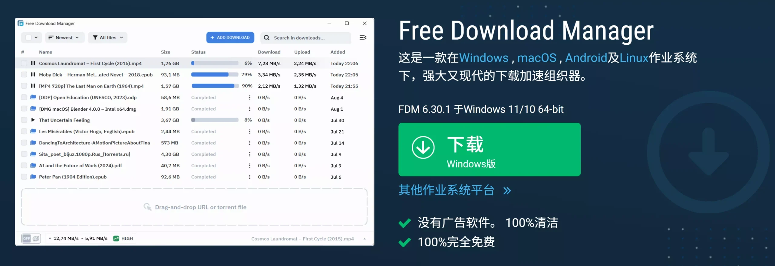 Free Download Manager(FDM):功能强大的免费多线程下载神器-三七九技术汇