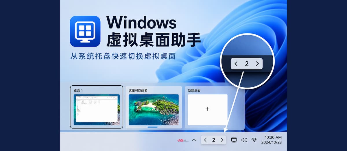 Windows 虚拟桌面助手：在任务栏托盘显示当前虚拟桌面编号-三七九技术汇